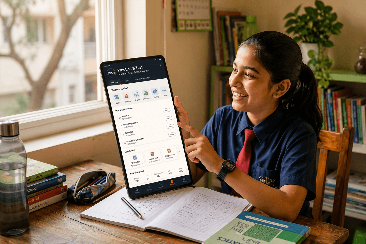 Student confidently studying at their own pace