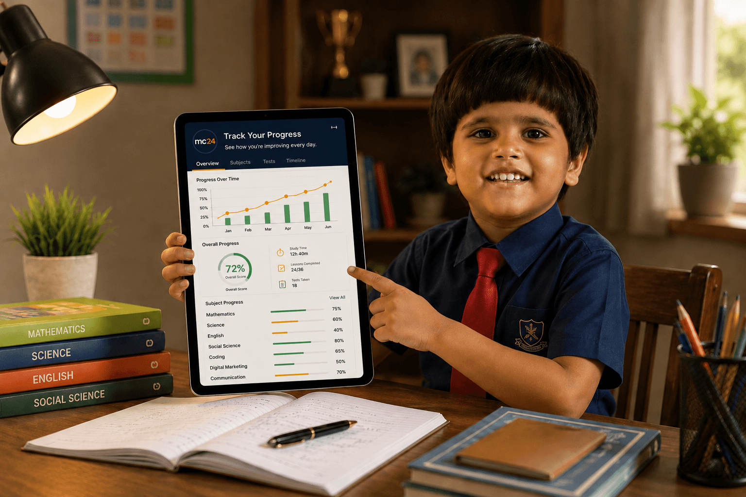 Student viewing their progress dashboard and earning a certificate