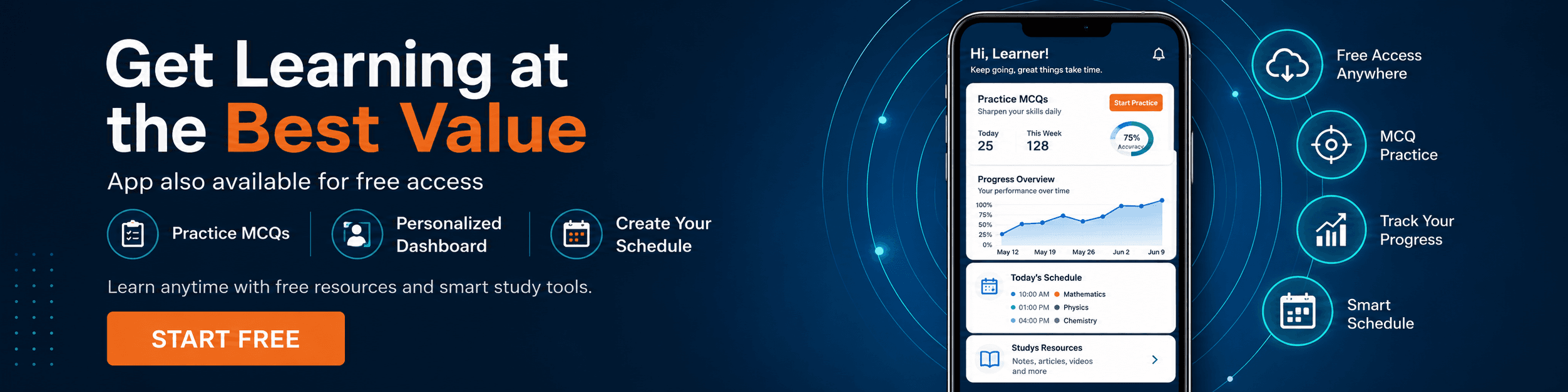 Get learning at the best value - practise MCQs, track progress and plan your schedule in the MyClass24 app